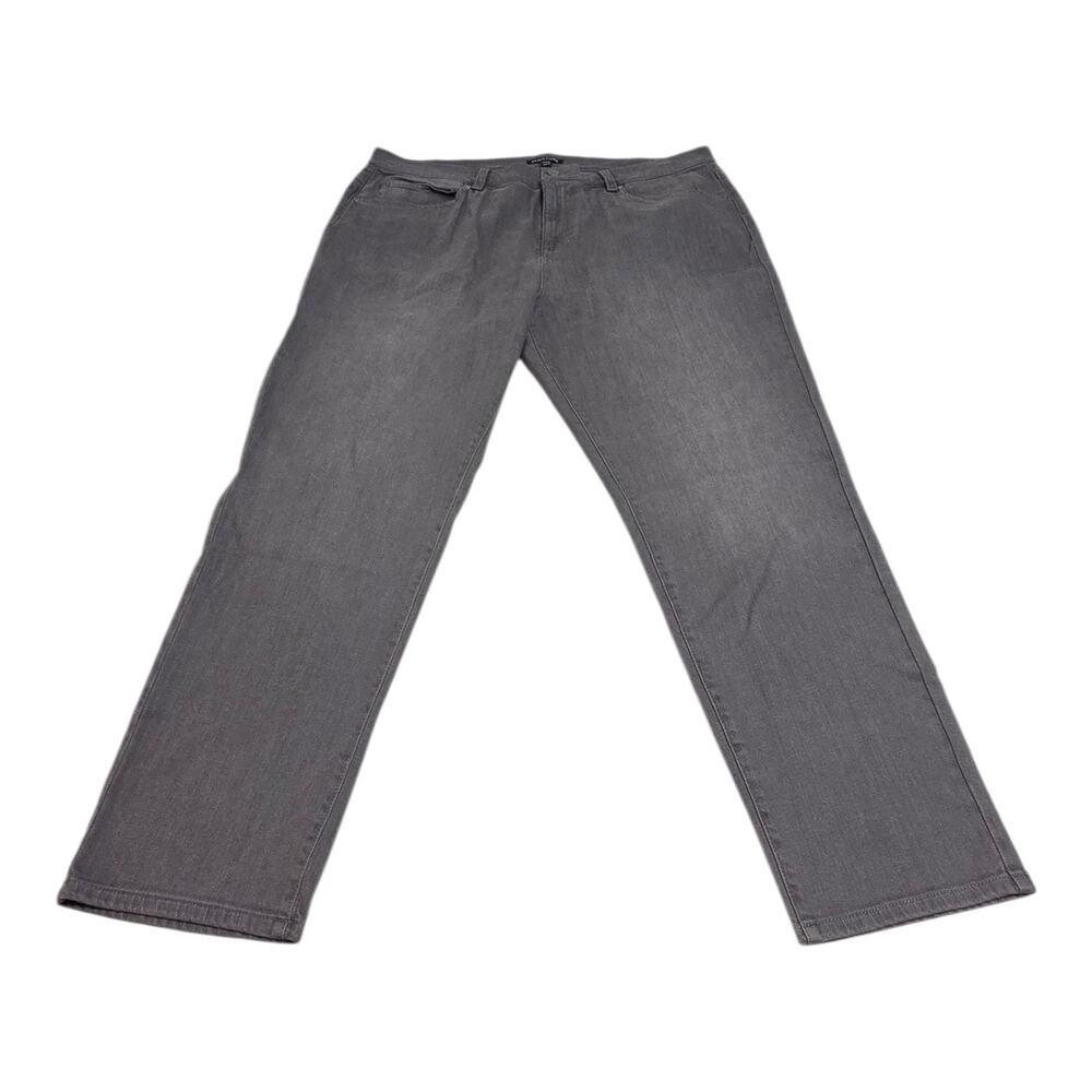 Eileen Fisher Organic Cotton Stretch Slim Straight Leg Jeans Grey Wash Size XL